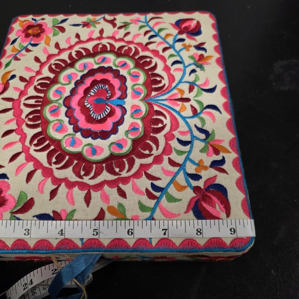Bohemian Embroidered Colorful Jewelry Box 11x9.5in Approximate - Picture 7 of 9